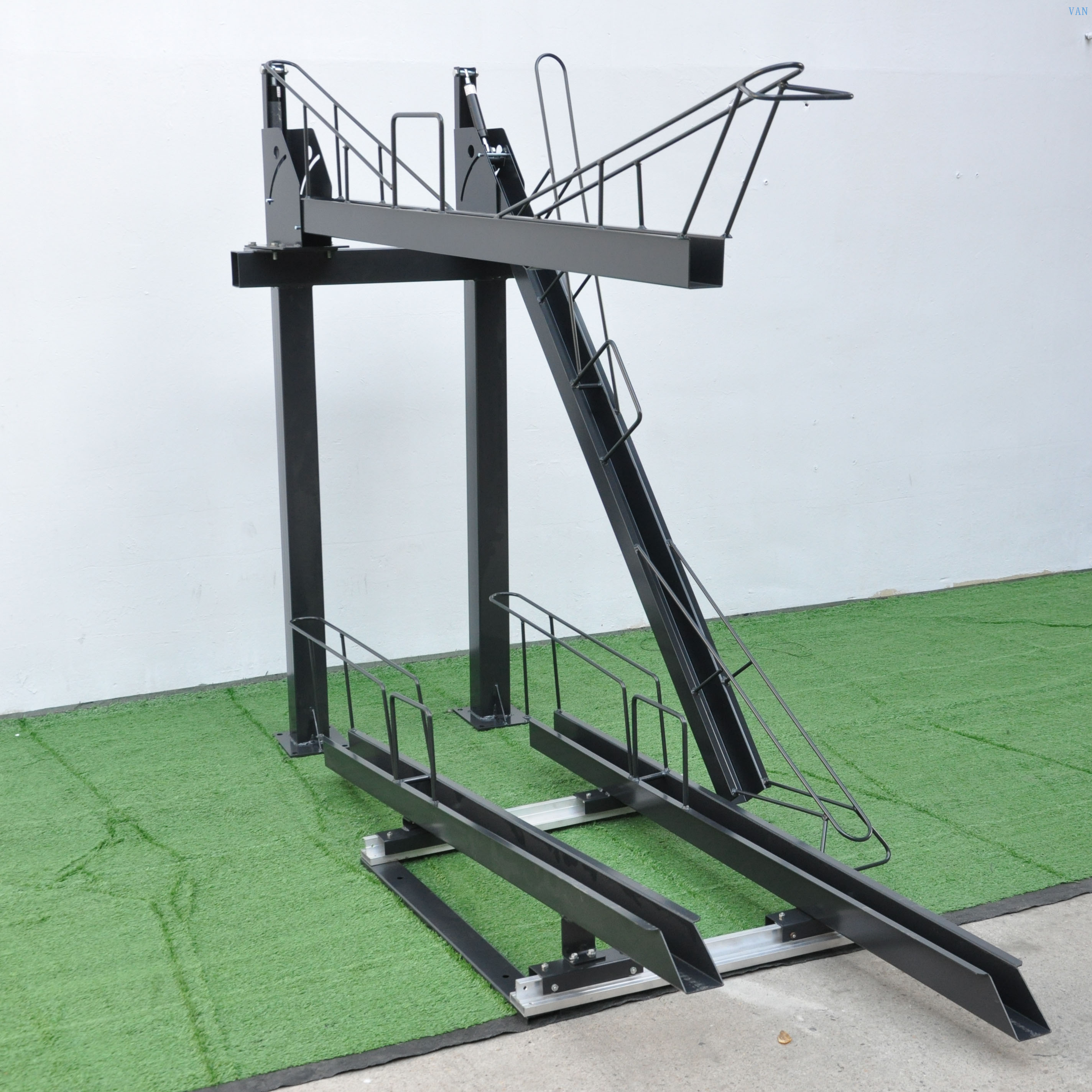 Suporte de estacionamento de bicicleta de dois andares com revestimento em pó preto para exterior de venda imperdível
